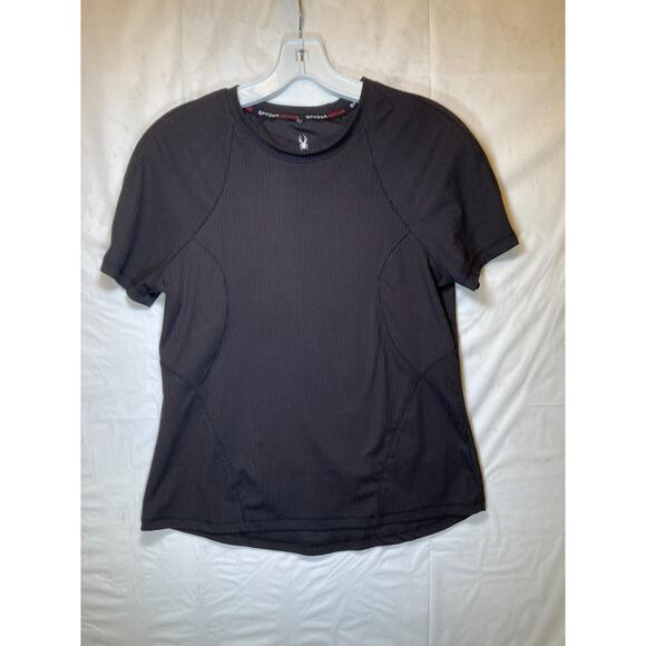 Spyder Active Shirt Women's Black Ribbed Short Sleeve Athletic Raglan Stretch S - Picture 1 of 9